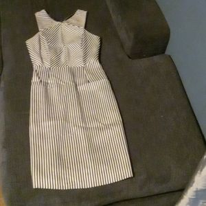 Line & Dot striped midi dress w/ slit in back